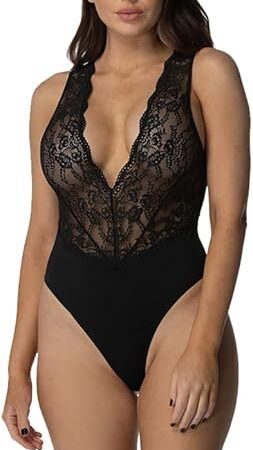 Women See Through Lingerie Bodysuit Sexy Lingerie Deep V-Neck One Piece Lace Halter Teddy Chemise Sleepwear