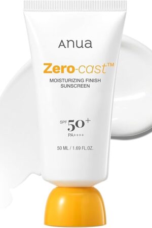Anua Zero-Cast Moisturizing Finish Sunscreen,SPF 50, Glow Natural Sunscreen,No White cast, Hyaluronic Acid, Niacinamide sun block for face,Oil-Free, Oxybenzone free, Travel Essential (50ml/169floz)