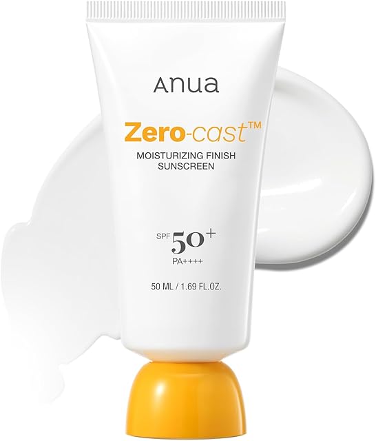 Anua Zero-Cast Moisturizing Finish Sunscreen,SPF 50, Glow Natural Sunscreen,No White cast, Hyaluronic Acid, Niacinamide sun block for face,Oil-Free, Oxybenzone free, Travel Essential (50ml/169floz)