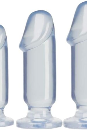 Doc Johnson Crystal Jellies - Starter Kit - For Graduated Anal Training - Ease Your Way Into Backdoor Pleasure -3 Penis Shaped Plugs - Clear