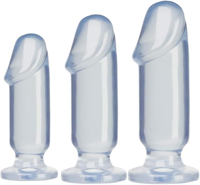 Doc Johnson Crystal Jellies - Starter Kit - For Graduated Anal Training - Ease Your Way Into Backdoor Pleasure -3 Penis Shaped Plugs - Clear