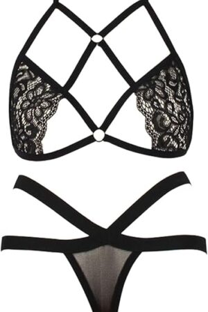 Women Bra Panty Set, Sexy Strappy Criss Cross Harness Cage Bra, Mesh Bikini Top Harness Lingerie Naughty Outfits