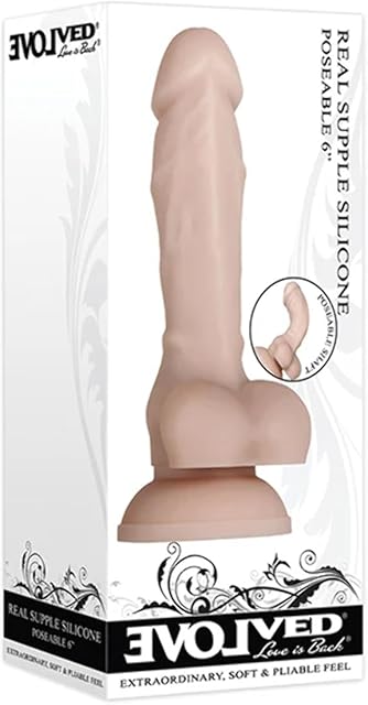 Evolved Love Is Back - Real Supple Silicone - Life-Like Feel - Super-Squishy Poseable 6 Inch Realistic Veins, Textures and Balls - with Suction-Cup Dildo - Light/Beige