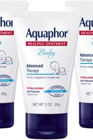 Aquaphor Baby Healing Ointment, Advanced Therapy for Chapped Cheeks and Diaper Rash, 3 Ounce (Pack of 3)