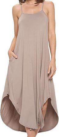 Women's Rayon Modal Sexy Casual Sleeveless Stylish Maxi W/Pockets, Long Lingerie, Nightgowns, Summer Dresses