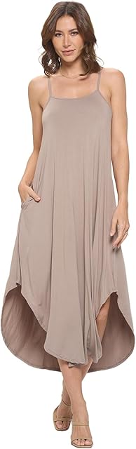 Women's Rayon Modal Sexy Casual Sleeveless Stylish Maxi W/Pockets, Long Lingerie, Nightgowns, Summer Dresses