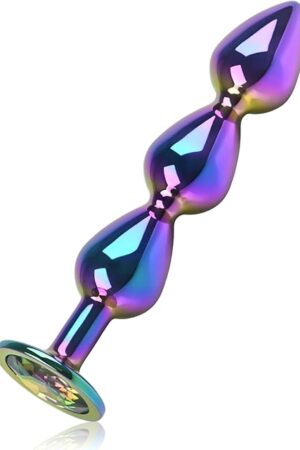Anal Beads Butt Plug with Jewelry Base Anus Dilator Trainer Prostate Massager G-spot Dildo Vaginal Stimulation for Men Women and Couples Romi Colorful Alloy (3 Beads)