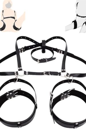 BDSM Sex Bondage Restraints Set, 3 in 1 Thigh Restraints Chest Sex Harness Belt Rear Sexy Handcuffs, Adjustable Bondage Gear & Accessories, Open Legs Bed Restraints Juguetes Sexuales for Adult Couples