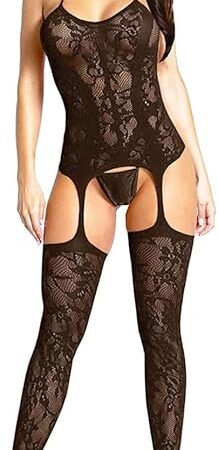 Womens Fishnet Bodystocking Plus Size Crotchless Bodysuit Sexy Tights Soft Nightwear Lingerie
