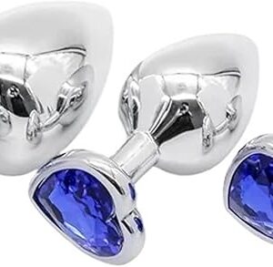 Anal Plug Combination 3-Piece Set for Male and Female Metal Anal Sex Toys, Buttocks Stimulation Anal Expansion Sex Toys(Dark Blue)