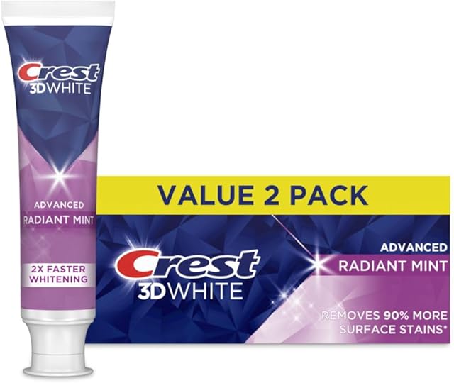 Crest 3D White Advanced Teeth Whitening Toothpaste, Radiant Mint, 33 oz, Pack of 2