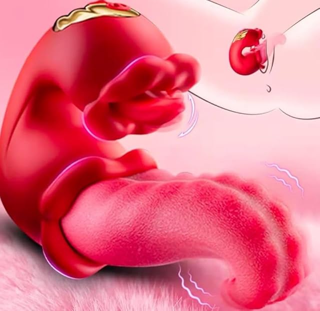 Vibrator Adult Sex Toys for Women - 4 in 1 Tongue Thrusting Vibrators Dildo Rose Sex Toys with 10 Licking Clitoral & 10 Vibration Mode, G Spot Clit Stimulator Pleasure Tools for Female Couples Games