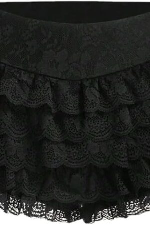 Women Y2k Cute Shorts Lace Layered Lolita Bloomers Ruffles Frill Lace Mini Pumpkin Pants Fairycore Sweet Bottoms