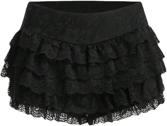 Women Y2k Cute Shorts Lace Layered Lolita Bloomers Ruffles Frill Lace Mini Pumpkin Pants Fairycore Sweet Bottoms
