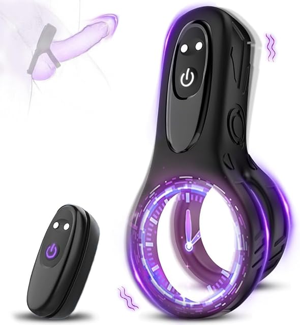 Vibrating Cock Ring,Penis Ring for Men,Silicone Dual Ring Men?s Vibrator with 9 Vibration Modes,Chastity Devices Male Maturabator Adult Toys Longer Harder Stronger,Male Sex Toy for Men Couple Play