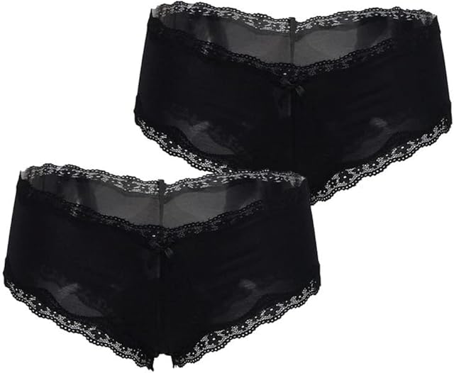 Cheeky Underwear Panties for Women Lace Trim Hipster Briefs Low Waist Breathable Underpants Hipster Ladies Black