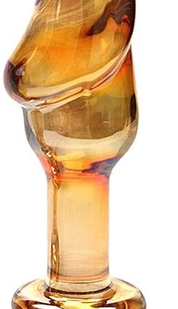 Glass Anal Butt Plug Anal Dilator with Long Neck and Vivid Glans Prostate Massager Pleasure Wand Dildo Sex Toy for Men Women (Small)