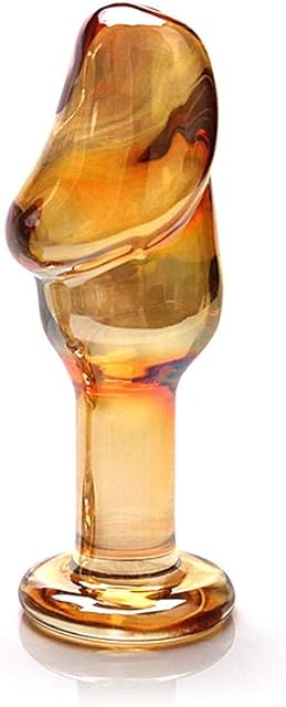 Glass Anal Butt Plug Anal Dilator with Long Neck and Vivid Glans Prostate Massager Pleasure Wand Dildo Sex Toy for Men Women (Small)