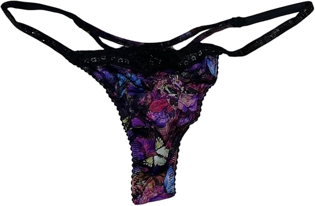 Lace Shine Strap Thong Panty Color Multicolor/Floral New