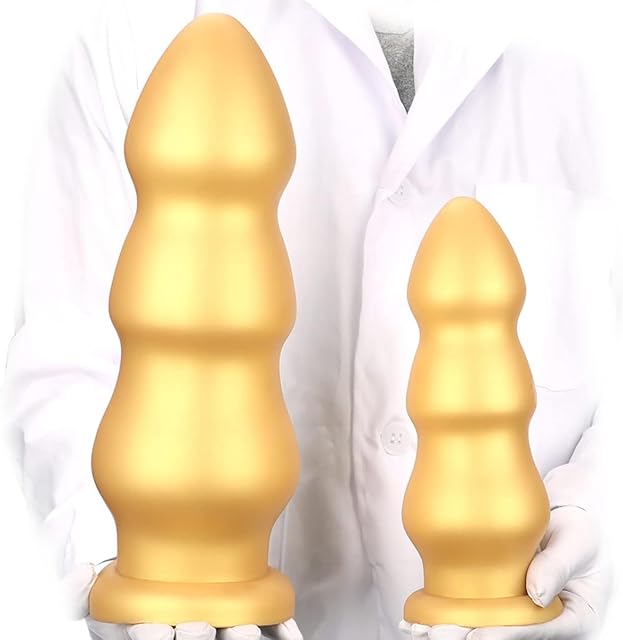 Gold Silicone XXL Huge Dildo Analdildo with Thick Anal Beads Butt Plug Dildos Vaginal Prostate Massage Stimulation Sex Toys with Strong Suction Cup for Female Male Gay Advanced Player (S)