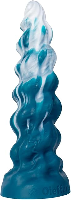 Generic Fantasy Soft Thrusting Dildo - Conical, Layered, Massive & Thick Design for Anal Play, Huge & Fat Dildo with Realistic Feel (S), White and Dark Green
