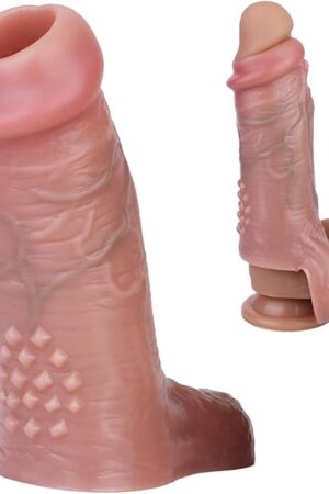 Glans Expose Male Enlarge Penis Sleeve Sex Toys,Soft Silicone Girth Dildo Sheath Thickness Enhancer,Adult Couples Sexual Pleasure Stimulation Cuff