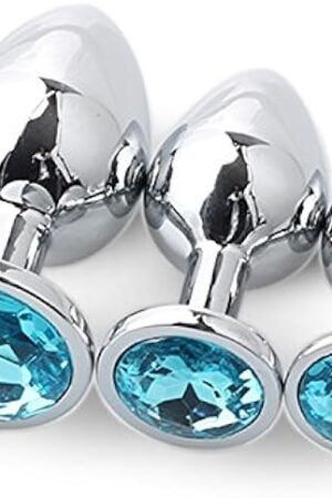 3pcs Anal Plug Jeweled Butt Plug Prostate Anal Sex Toys Butt Plug Trainer Kit with Crystal Diamond Beginner Anal Toy for Adult Unisex(Blue)