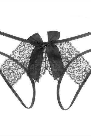 Women's Lace Bow Thongs T-Back Low Waist Breathable Panties Sexy Seamless Floral Lace Underwear G-String Briefs
