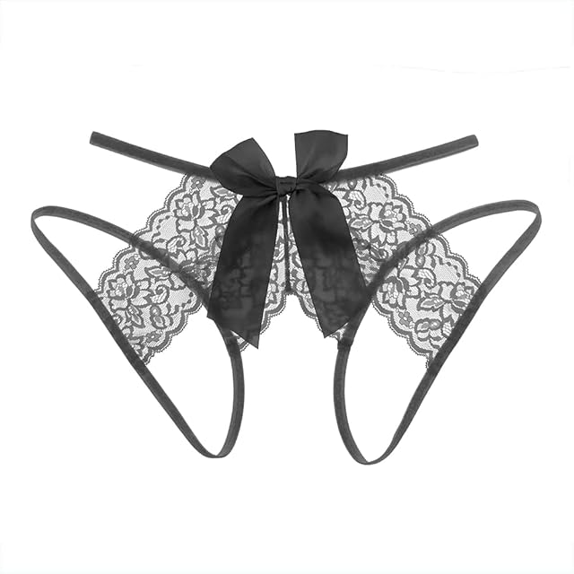 Women's Lace Bow Thongs T-Back Low Waist Breathable Panties Sexy Seamless Floral Lace Underwear G-String Briefs