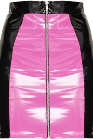 Fashion High Street Mini Skirt Sexy Vinyl PVC Leather Patchwork Short Pencil Skirts Womens High Waist Skirts