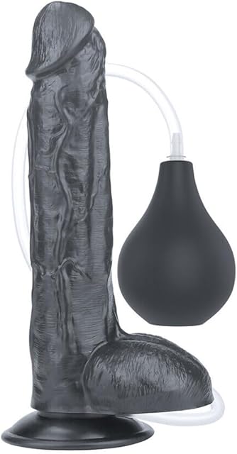 Honeypleasures 10 inch Extreme Squirting Squirter Dildo with Suction Cup & Bulb Pump for Ejaculation Fantasies, G-Spot & Anal Stimulation, Strap-On Harness Compatible (Black)