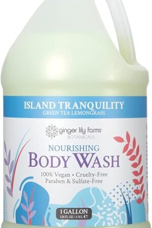 Ginger Lily Farms Botanicals Nourishing Body Wash, Island Tranquility, 100% Vegan & Cruelty-Free, Green Tea & Lemongrass Scent, 1 Gallon Refill (128 fl oz)