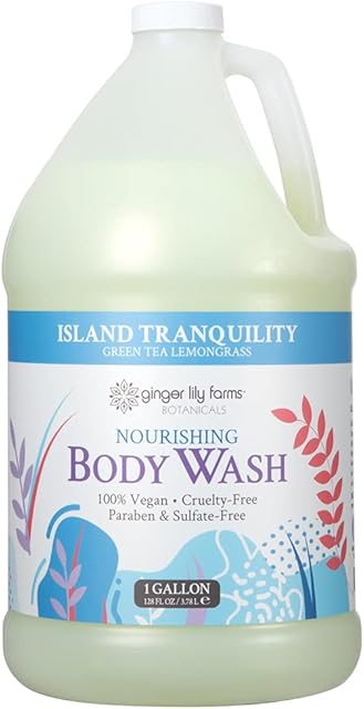 Ginger Lily Farms Botanicals Nourishing Body Wash, Island Tranquility, 100% Vegan & Cruelty-Free, Green Tea & Lemongrass Scent, 1 Gallon Refill (128 fl oz)
