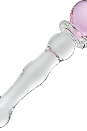 FST Glass Dildo Butt Plug, Glass Pleasure Wand, Heart Shape Crystal Massager Anal Sex Toys for Women Men Couple