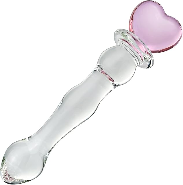 FST Glass Dildo Butt Plug, Glass Pleasure Wand, Heart Shape Crystal Massager Anal Sex Toys for Women Men Couple