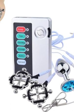Electric Shock Nipple Clamps and Jeweled Anal Plug Sex Toys Set Women Adjustable Current Level, Breast Clips for Pleasure SM G Spot Anal Beads Adult Sex Games for Female?White Set?