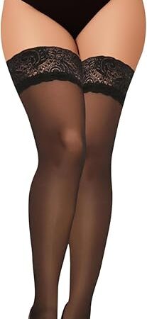 Black Thigh High Stockings for Women  Lace Top Sexy Thigh Highs Pantyhose, Plus Size Sheer Black Tights1 pair