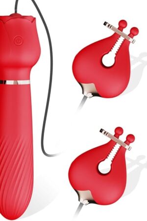 Electric Nipple Clamps Non Piercing Sexy Rose 3-in-1 Multifunctional 10-Frequency Home and Travel Toy for Women