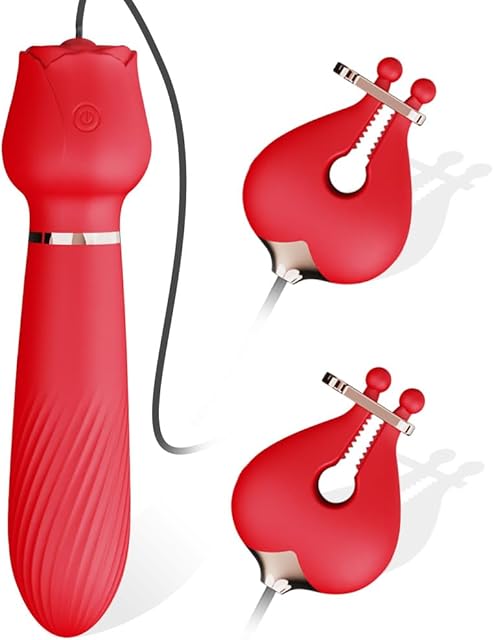 Electric Nipple Clamps Non Piercing Sexy Rose 3-in-1 Multifunctional 10-Frequency Home and Travel Toy for Women