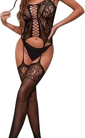 Fishnet Lingerie Lace Bodystockings Sexy Garter Belt Bodysuits Slutty Catsuit Mesh Babydoll Nightwear for Women Girls