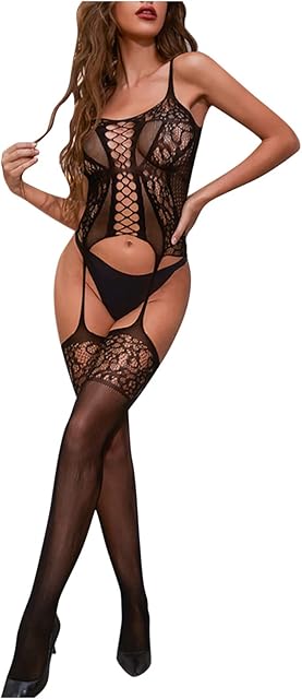 Fishnet Lingerie Lace Bodystockings Sexy Garter Belt Bodysuits Slutty Catsuit Mesh Babydoll Nightwear for Women Girls
