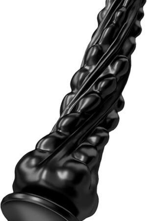 Fantasy Monster Dildo Large Butt Plug with Raised Spiral Textured Prostate Plug Long Suction Cup Dildo Special Curved Design G-Spot Anal Toys for Women and Couples (Black-L)