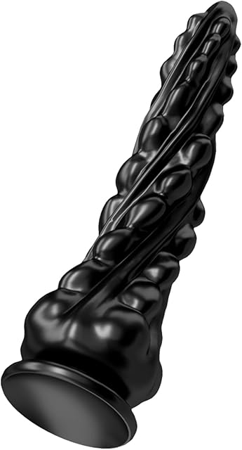 Fantasy Monster Dildo Large Butt Plug with Raised Spiral Textured Prostate Plug Long Suction Cup Dildo Special Curved Design G-Spot Anal Toys for Women and Couples (Black-L)