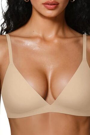 Womens Comfortable Triangle Bras No Underwire Sexy Plunge Unlined Bralette Pull On Bra Seamless Everyday Tshirt Bras