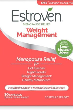 Estroven Weight Management for Menopause Relief - 30 Ct - Clinically Proven Ingredients Help Manage Weight, Provide Night Sweats & Hot Flash Relief - Drug-Free & Gluten-Free Caplets