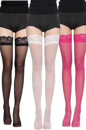 3 Pairs Women Lace Top Thigh High Stockings Sexy Thigh Highs Pack for Girls