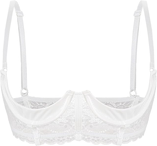 Women's Sexy 1/3 Cup Sheer Lace Balconette Bralette Padded Underwire Push Up Shelf Bra Tops