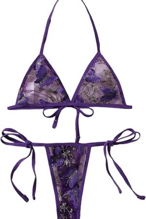 Women's Sexy Sheer Mesh Lingerie Set See Through Lace Bra and Panty Set Valentines Day Lingerie 2 Piece