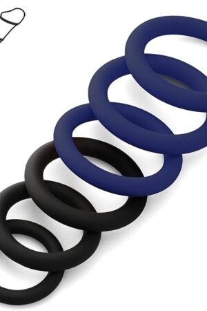 Adult Sex Toys Male Silicone Cock Glans Penis Rings Men Delay Ejaculation, Set of 6 Multi Sizes (Black Blue)