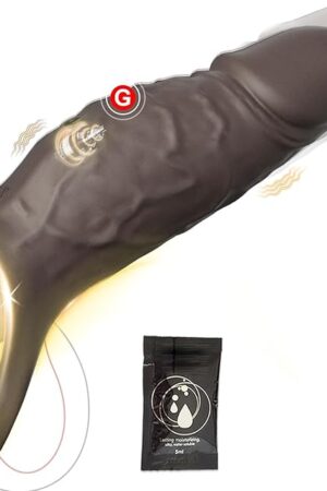 Vibrating Penis Sleeve Cock Ring, All Liquid Silicone Couples Adult Sex Toys for Men Women, Penis Extender Vibrator Girth Enhancer Sleeve for Penis Testicles G Spot, LNIIY Male Couple Sex Toy